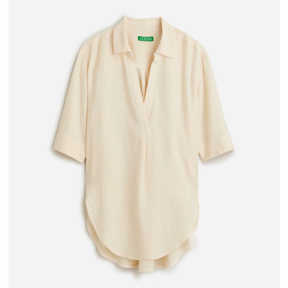 J.Crew Popover Shirt Airy Gauze Tunic Warm Sesame Relaxed Cotton Beach XXS NWT